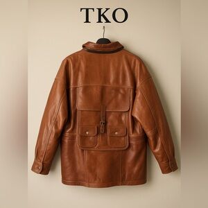 TKO Vintage Leather Jacket Men’s L Brown Heavyweight Made in India Zip Coat 50”